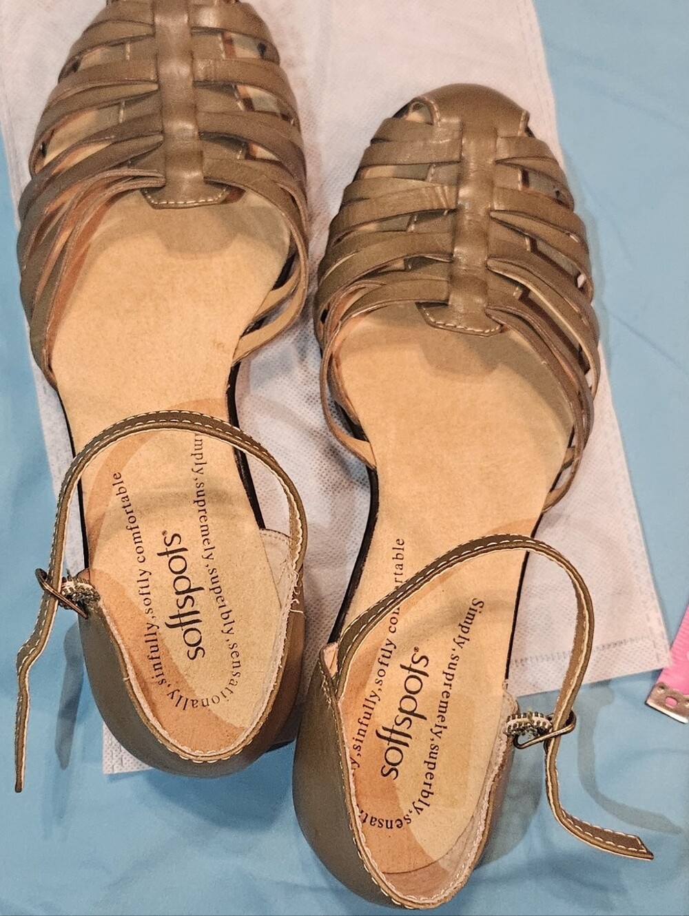 Softspots Women's Woven Ankle-Strap Sandals in Olive